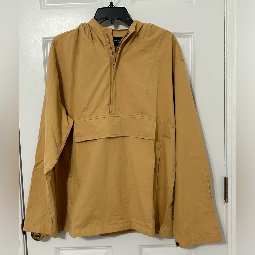 Forever 21 Men half zip hooded jacket in camel color
